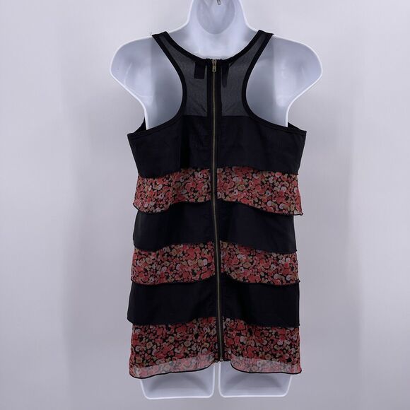 Kylee Sz S Tank Top Black Floral Tiered Sleeveless Racerback Exposed Back Zipper - Picture 3 of 7